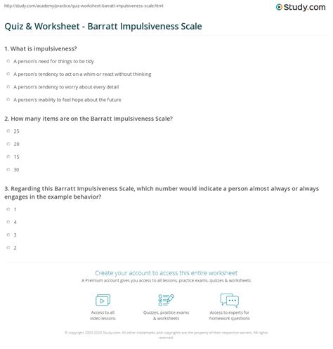 Quiz & Worksheet - Barratt Impulsiveness Scale | Study.com