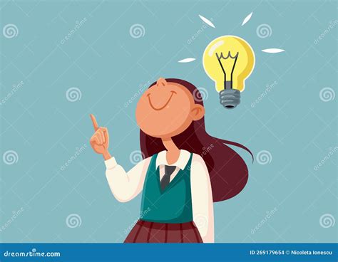 Clever School Girl Having a Bright Idea Vector Cartoon Illustration ...