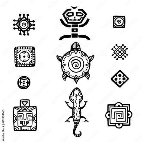 Ancient mexican vector mythology symbols. american aztec, mayan culture ...