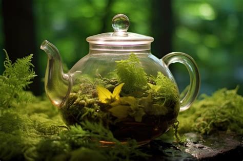 Premium AI Image | Closeup of forest herbs steeping in a glass teapot created with generative ai