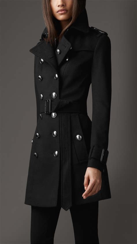 Burberry Mid Length Wool Cashmere Trench Coat in Black - Lyst