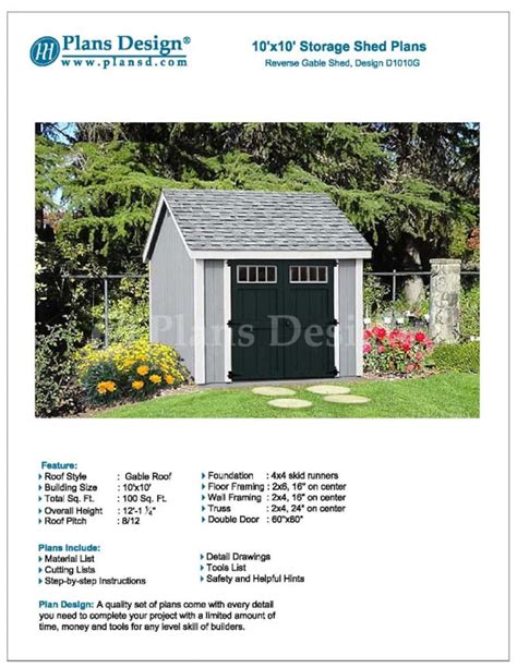 10' X 10' Garden Storage Shed Plans Building Blueprints , Material List ...