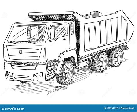 Vector Sketch Drawing Illustration of Dump Truck Stock Vector ...