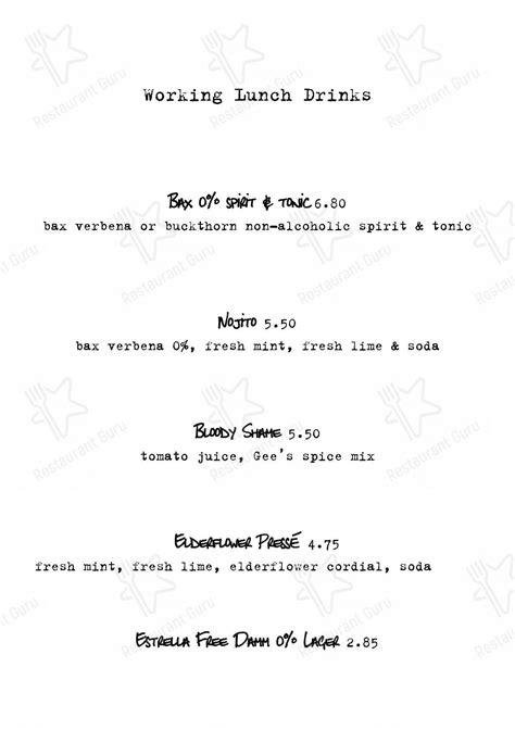 Menu at Gees Restaurant & Bar, Oxford