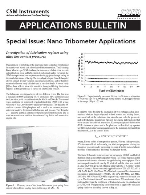 Applications Bulletin: Special Issue: Nano Tribometer Applications | PDF | Friction | Viscosity