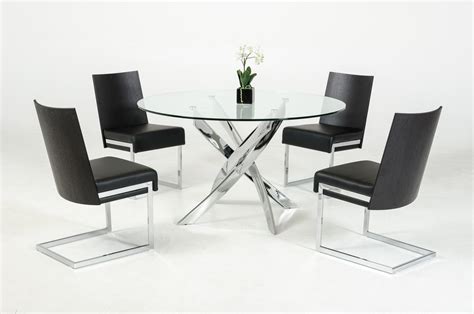 Contemporary Round Glass Top and Stainless Steel Base Dining Table ...