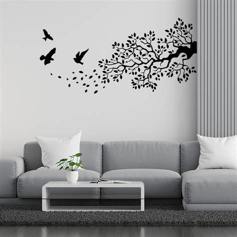 Wall Stickers Tree Branches and Birds Silhouette Wall Decor Sticker Living Room Bedroom Decal ...