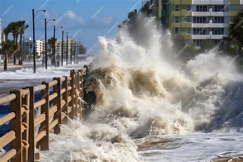 Premium AI Image | Photo of Storm Surge Overtaking Coastal Barriers