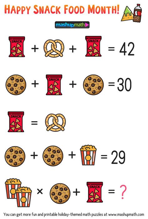 Free Math Brain Teaser Puzzles for Kids in Grades 1-6 to Celebrate Snack Food Month! — Mashup ...