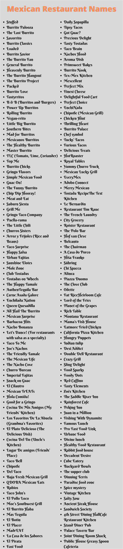 Mexican Restaurant Name Ideas: 400+ Taco Restaurant Names And Ideas