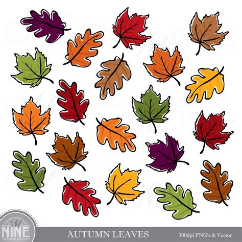 AUTUMN LEAVES Clip Art Fall Leaves Clipart Downloads Vector Clipart Digital Downloads Scrapbook ...