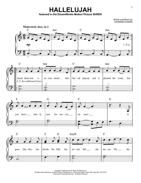 Hallelujah by Leonard Cohen Very Easy Piano Digital Sheet Music | Hallelujah sheet music, Piano ...