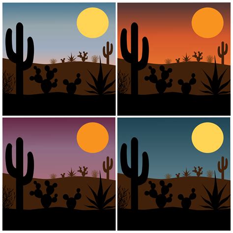 desert cactus silhouette with gradient sunset backgrounds 509158 Vector Art at Vecteezy