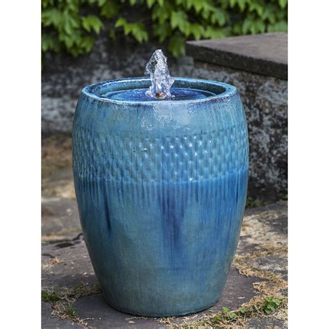 Tall Ceramic Pottery Water Fountain Blue Kinsey Garden Decor