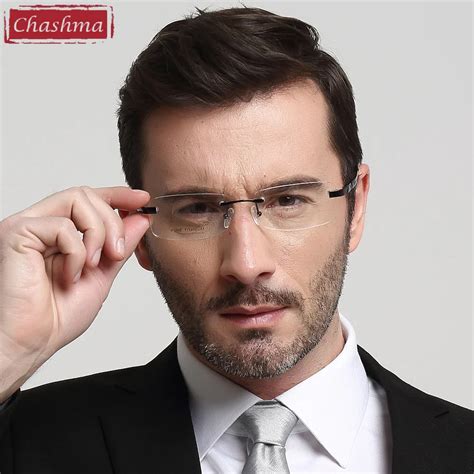 Chashma Prescription Frame Top Quality Men's Eyeglasses Oversize Rimless Titanium Glasses Frame ...