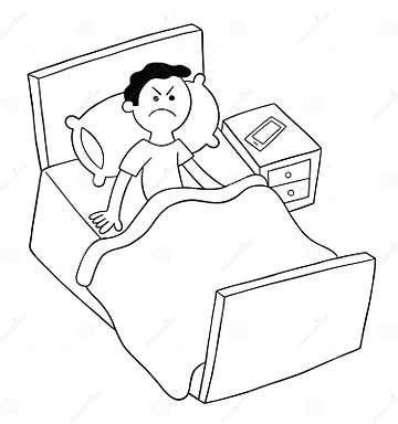 Cartoon Man is in Bed but Angry, Can`t Sleep, Vector Illustration Stock Vector - Illustration of ...