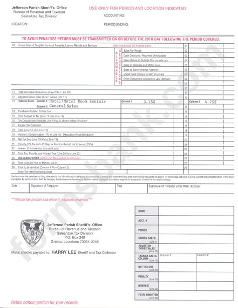 Tax Form - Jefferson Parish printable pdf download