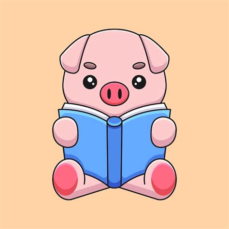 Premium Vector | Cute pig reading book cartoon mascot doodle art hand drawn concept vector ...