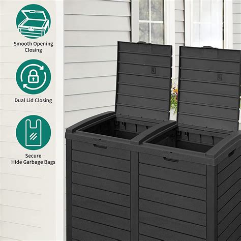 Dextrus Outdoor Resin Trash Bins Dual Compartment, 62 Gallon Large 2 ...