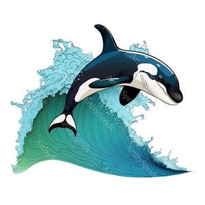 Orca Splash Water Wave PNG Clipart,transparent Animal Floral Print Kids Clip Art,cute Cartoon ...