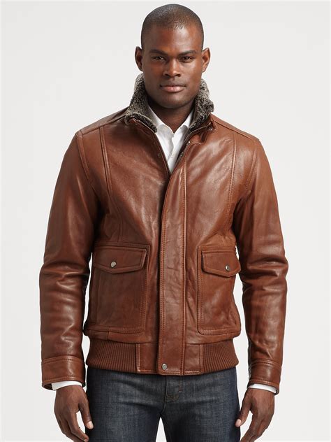 Andrew marc Leather Aviator Bomber Jacket in Brown for Men | Lyst