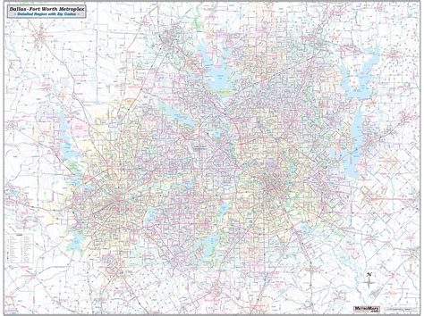 Buy Dallas-Ft. Worth-Arlington Metroplex Wall Map (58"x44") w/Zip Codes ...