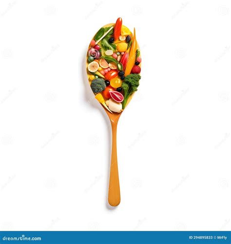 Spoon Full of Fresh Fruits and Vegetables Isolated on White Stock Illustration - Illustration of ...