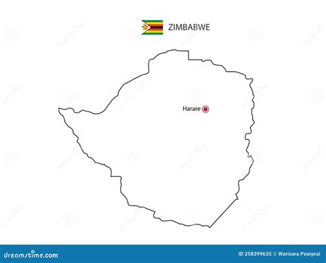 Hand Draw Thin Black Line Vector Of Zimbabwe Map With Capital City ...