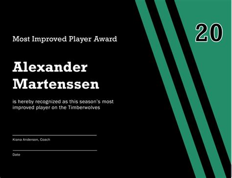 Most Improved Player award certificate