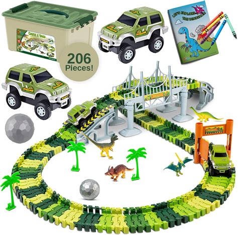 ToyVelt Dinosaur Toys Race Track Toy Set - Create A Dinosaur World Road Race, Flexible Track ...