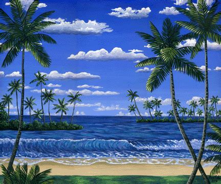 Animated Tropical Beach sunset beach ocean tropical art animated gif palm tree | Sunset painting ...