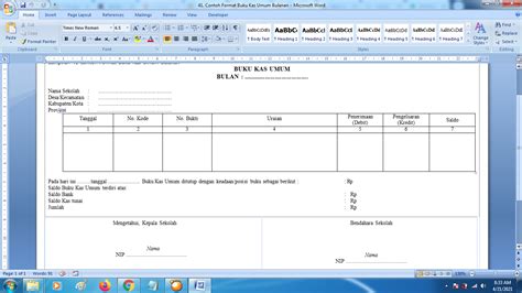 Terbaru Contoh Format Buku Kas Umum Bulanan doc - massalam.com