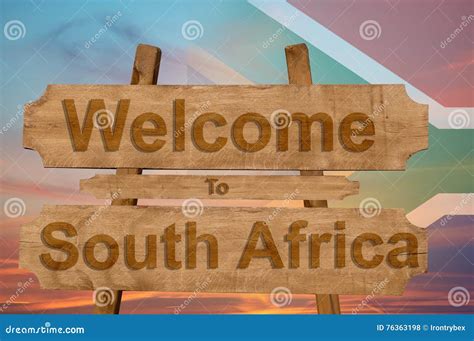 Welcome To South Africa Sign on Wood Background with Blending National Flag Stock Photo - Image ...