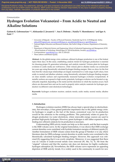 (PDF) Hydrogen Evolution Volcano(es) – From Acidic to Neutral and Alkaline Solutions