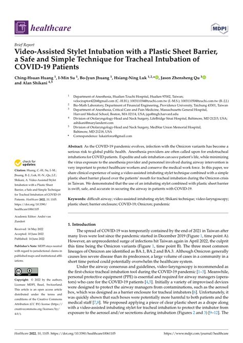 (PDF) Video-Assisted Stylet Intubation with a Plastic Sheet Barrier, a ...