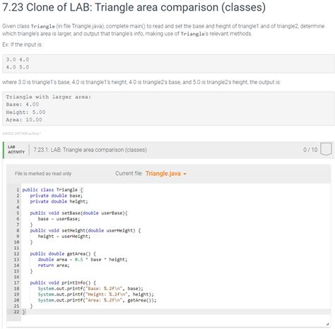 Solved Given class Triangle (in file Triangle.java), | Chegg.com