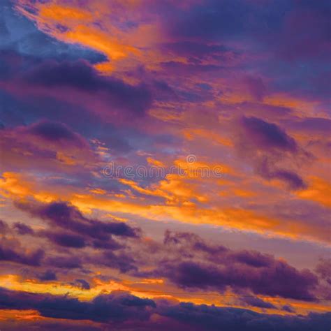 Purple Orange Sunset. Evening Sky with Clouds Stock Photo - Image of flash, clouds: 239198268