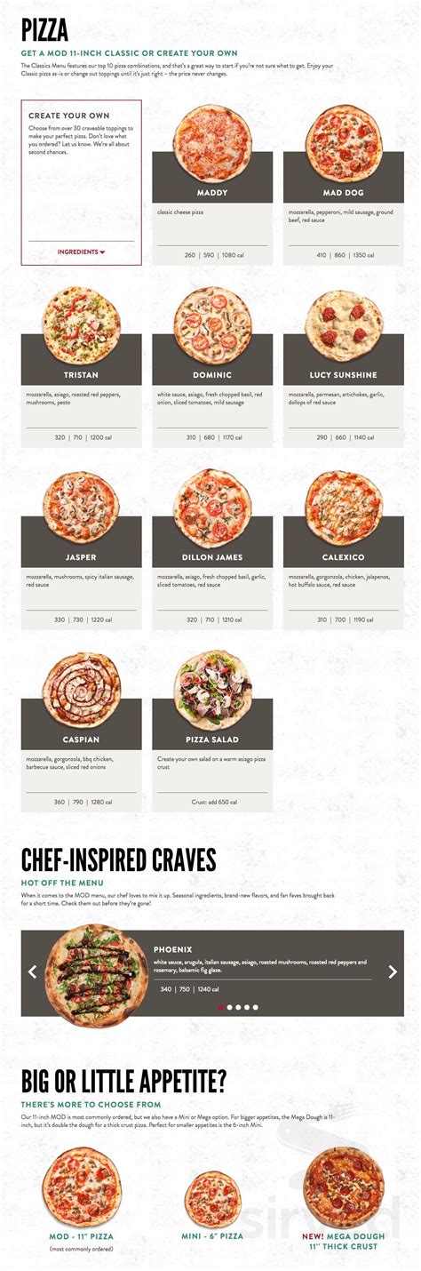 Mod Pizza Printable Menu