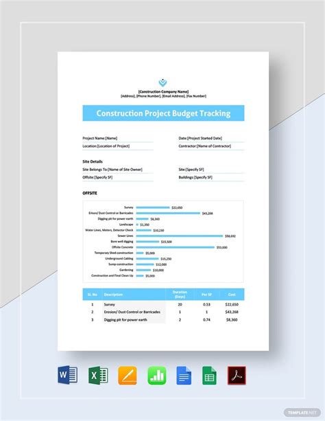 construction project budget tracking sheet template