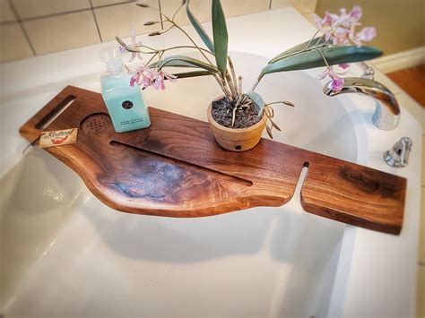 Black Stained Bath Tray , Wood Bath Caddy , Recycled Wood , Made to Order , Custom Sizing ...