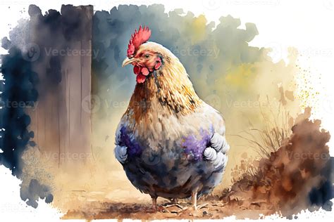 Hen in farm. Watercolor painting of cute chicken farm animals. 21844456 Stock Photo at Vecteezy