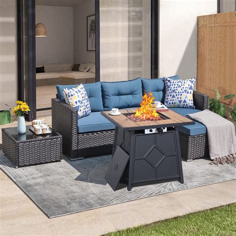 Patio Furniture Set with 28" Fire Pit Table, 4 Piece Outdoor Small ...