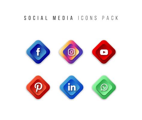 Premium Vector | Social media icons pack 3d button effect