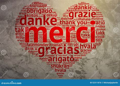 French: Merci, Heart Shaped Word Cloud Thanks, Grunge Background Stock ...