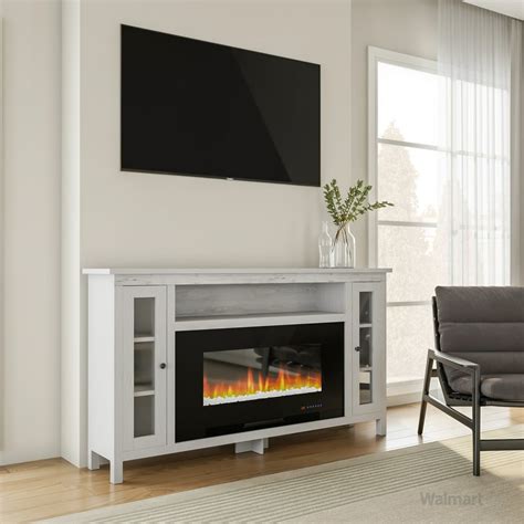 Cambridge Somerset 70-In. White Electric Fireplace TV Stand with Multi-Color LED Flames, Crystal ...