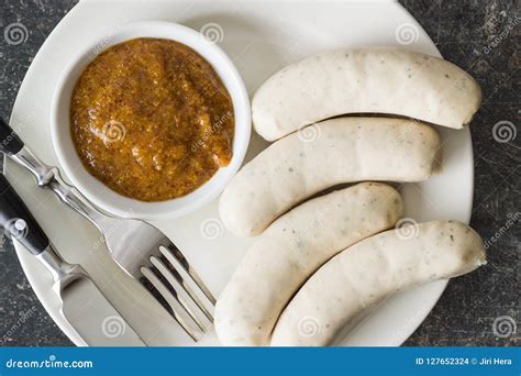 The Bavarian Weisswurst and Mustard. Stock Photo - Image of pork, germany: 127652324