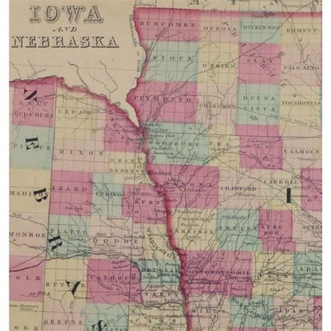 Map - Iowa & Nebraska, 1863 - Original Art, Antique Maps & Prints