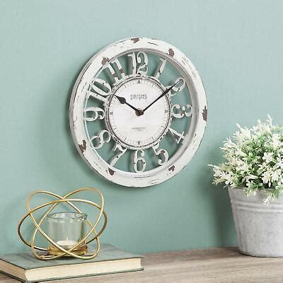 Distressed Wall Clock Rustic Farmhouse Shabby Chic White Round Kitchen Antique 827164853613 | eBay