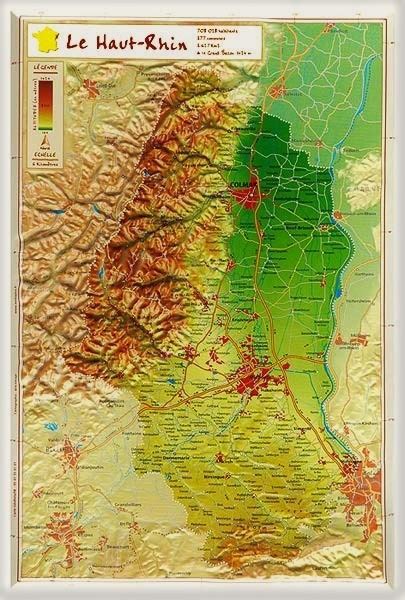 Carte en relief du Haut Rhin 68 - GeoRelief