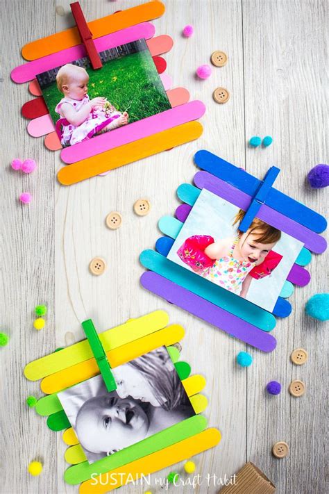 Colorful Painted Popsicle Stick Picture Frame! | Craft stick crafts ...